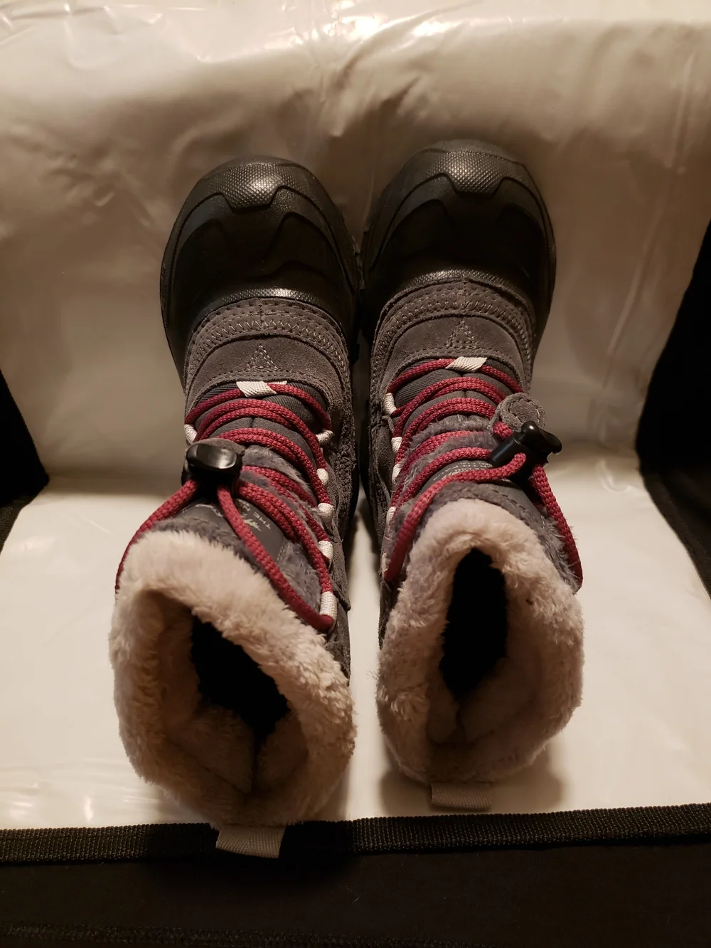 Kids Waterproof Winter Boots - Gray with Maroon Accents